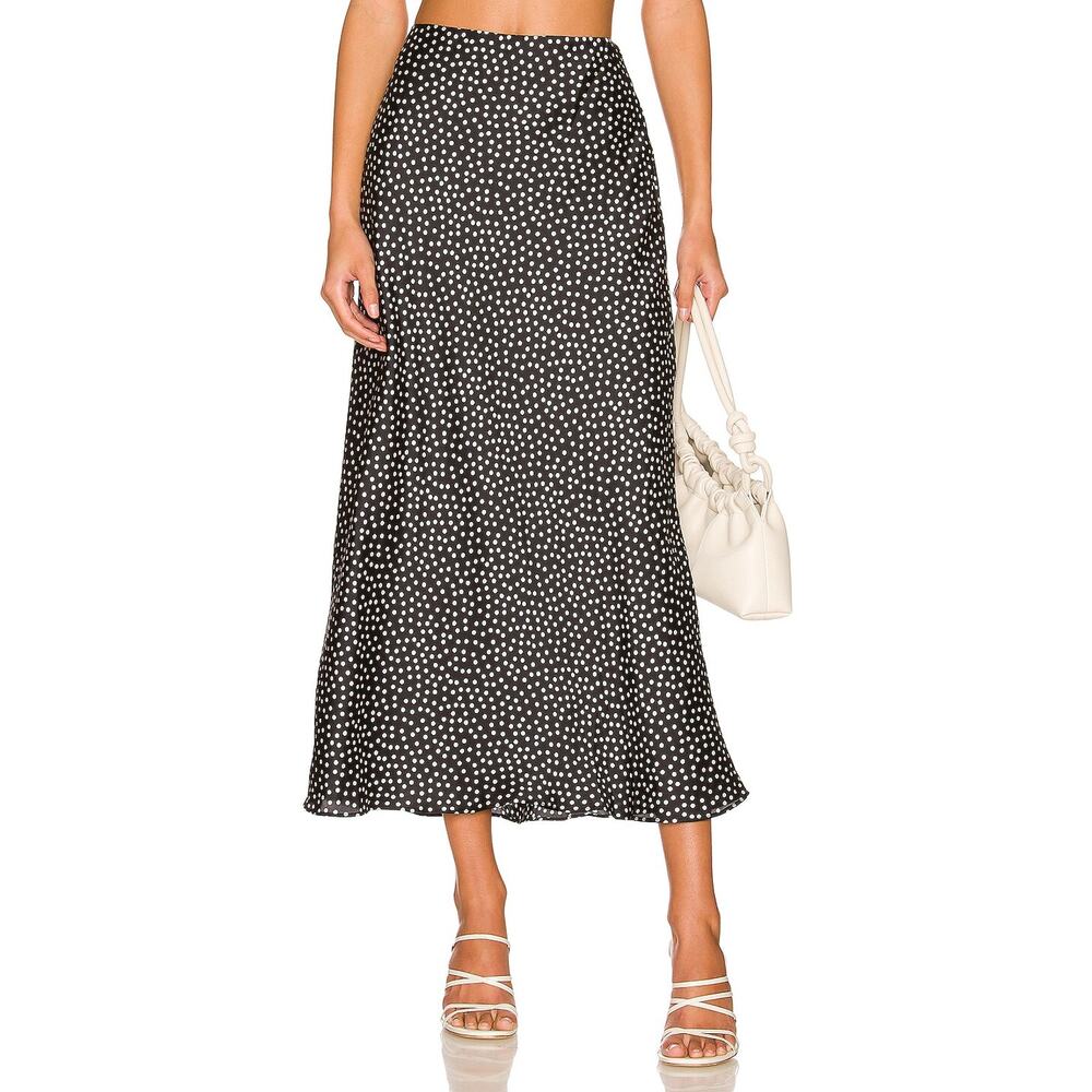 Lovers + Friends 'Madalena' Black Satin Midi Skirt Size M